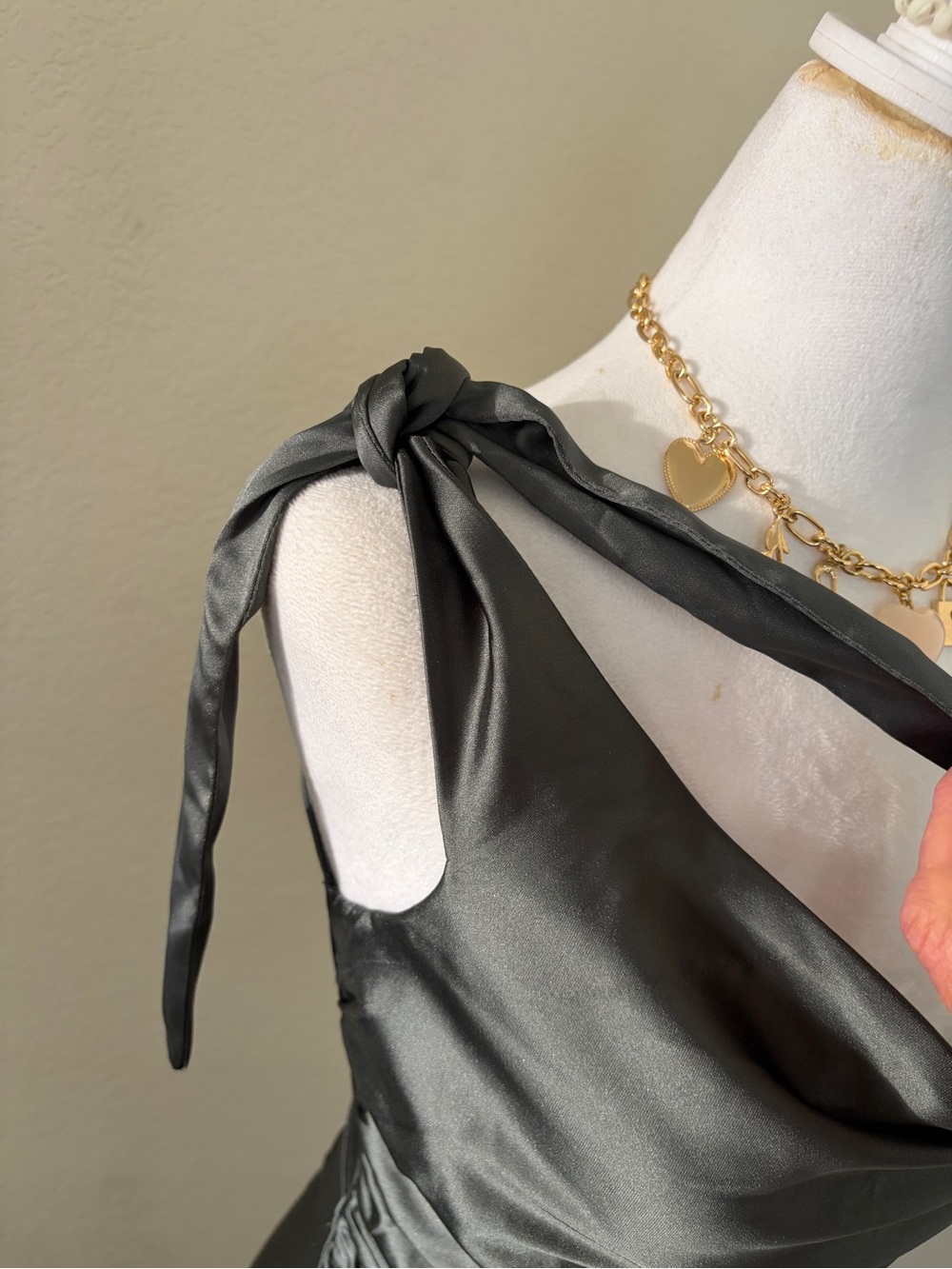 Petal & Pup Tie-Shoulder Charcoal Satin Slip Dress - Picture 6 of 8